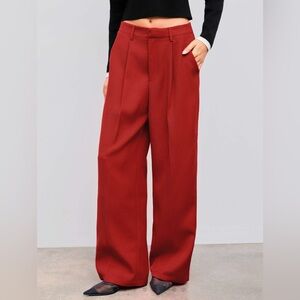 Cider Red Mid Rise Solid Pocket Straight Leg Trousers.